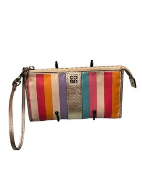 Coach Madison Legacy Multi-Stripe Large Wristlet Clutch Gold Leather Trim